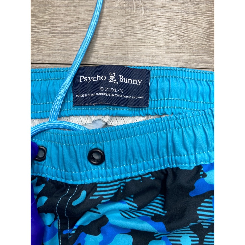 Psycho Bunny Swim Trunks Boys XL Blue Camo Striped Mesh Lined Beach Shorts - Picture 6 of 10